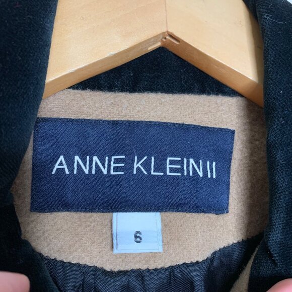 Flawed Anne Klein II Camel Coat Wool Black Velvet Collar Button Up Womens Size 6 - Picture 4 of 14